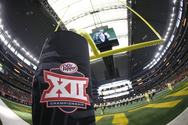 Detail view of Big 12 logo as the Baylor Bears band plays on the field before Baylor plays the Oklahoma Sooners in the Big 12 Football Championship at AT&T Stadium on December 7, 2019 in Arlington, Texas.