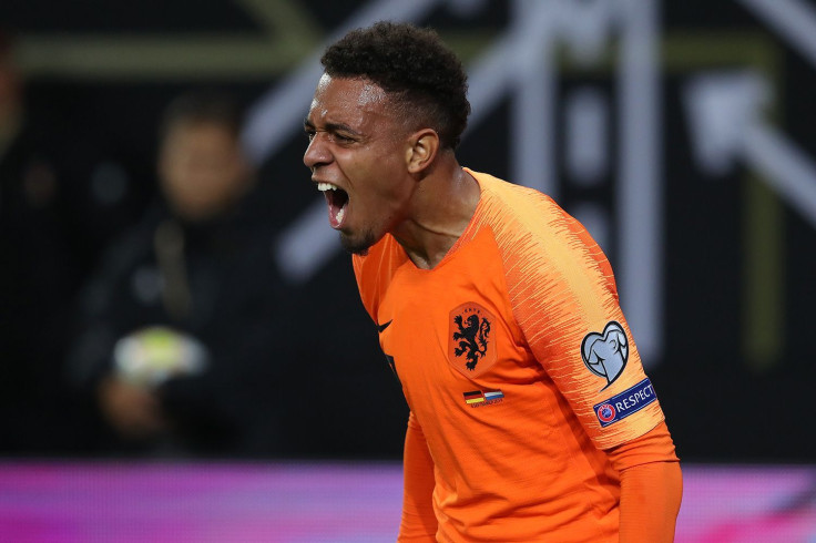 Donyell Malen celebrates after scoring a goal during a UEFA Euro 2020 qualifier match in 2019.