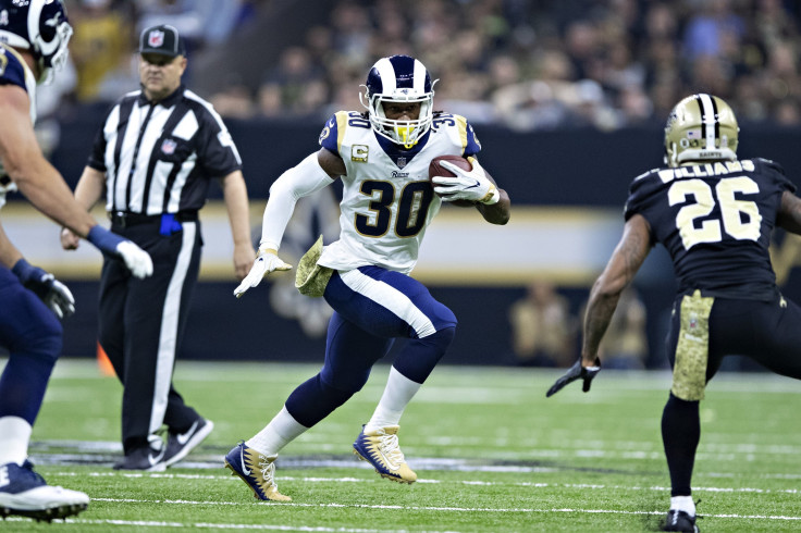 Todd Gurley II #30 of the Los Angeles Rams runs the ball during a game against the New Orleans Saints at Mercedes-Benz Superdome on November 4, 2018 in New Orleans, Louisiana. The Saints defeated the Rams 45-35.