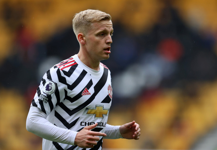 Donny van de Beek of Manchester United during the Premier League match between Wolverhampton Wanderers and Manchester United at Molineux on May 23, 2021 in Wolverhampton, England. A limited number of fans will be allowed into Premier League stadiums as Co