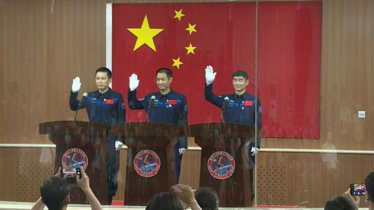 IMAGES Astronauts who will be blasting off on Thursday for China's first manned mission to its new space station meet the media. The mission will be China's longest crewed space mission to date and the first in nearly five years.