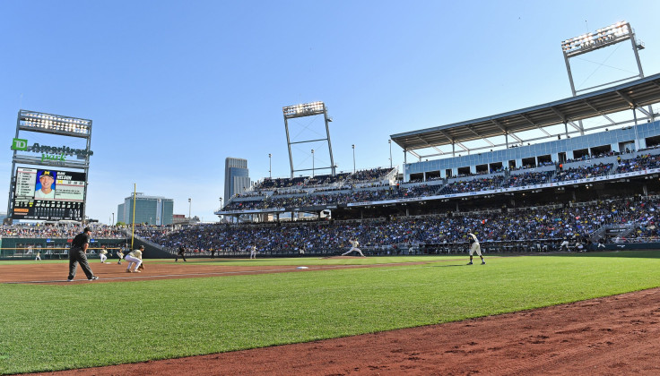 Pitcher Mason Hickman #44 of the Vanderbilt Commodores delivers a pitch in the first inning against the Michigan Wolverines during game three of the College World Series Championship Series on June 26, 2019 at TD Ameritrade Park Omaha in Omaha, Nebraska.