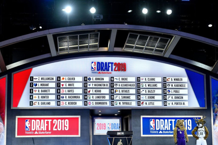 The first round draft board is seen during the 2019 NBA Draft at the Barclays Center on June 20, 2019 in the Brooklyn borough of New York City. 