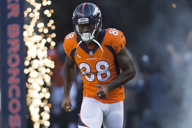 AUGUST 11: Denver Broncos receiver Demaryius Thomas (88) runs out of the tunnel during the Denver Broncos vs. Minnesota Vikings preseason game on August 11, 2018 at Broncos Stadium at Mile High in Denver, CO.