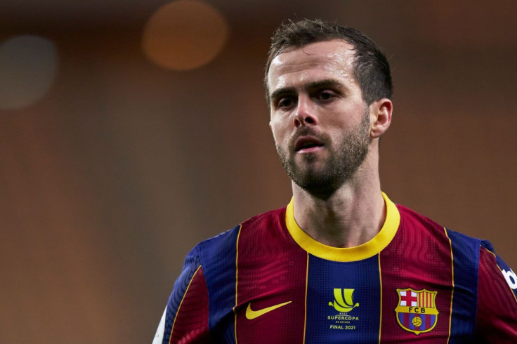Miralem Pjanic of FC Barcelona looks on during the Supercopa de Espana Final match between FC Barcelona and Athletic Club at Estadio de La Cartuja on January 17, 2021 in Seville, Spain. Sporting stadiums around Spain remain under strict restrictions due t