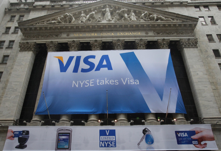 The VISA logo hangs on the front of the New York Stock Exchange, March 19, 2008. Visa has invested in $80 million funding round, betting big on fintech background apps company Currencycloud.