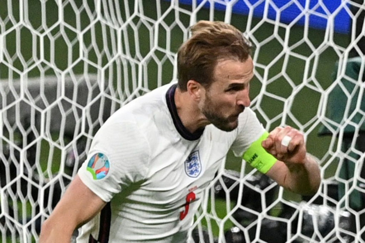 England forward Harry Kane celebrates against Denmark at Wembley
