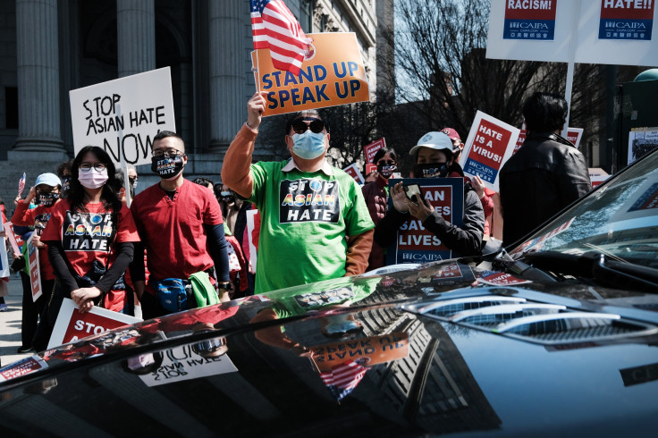 A protest demanding an end to anti-Asian violence is pictured in New York City on April 4, 2021.