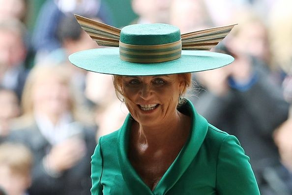 Sarah Ferguson arrives to take her seat inside St George's Chapel ahead of the wedding of her daughter Britain's Princess Eugenie of York to Jack Brooksbank at Windsor Castle, in Windsor, on Oct. 12, 2018.