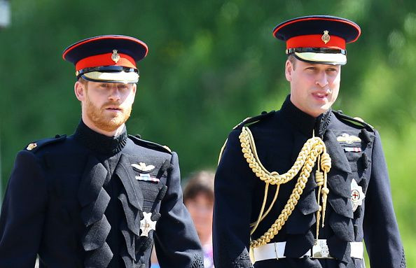 Pictured: Prince William and Prince Harry arrive at St George's Chapel at Windsor Castle before the wedding of Prince Harry to Meghan Markle on May 19, 2018 in Windsor, England.
