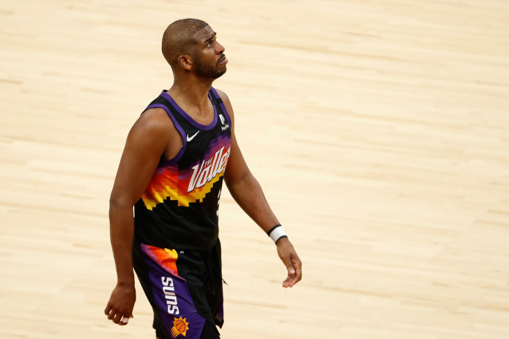 Chris Paul #3 of the Phoenix Suns reacts in the second half of game five of the NBA Finals against the Milwaukee Bucks