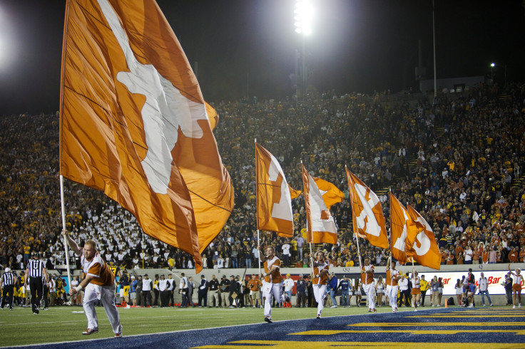 The Texas Longhorns celebrate a touchdown against the California Golden Bears in the first quarter on September 17, 2016 at California Memorial Stadium in Berkeley, California. 