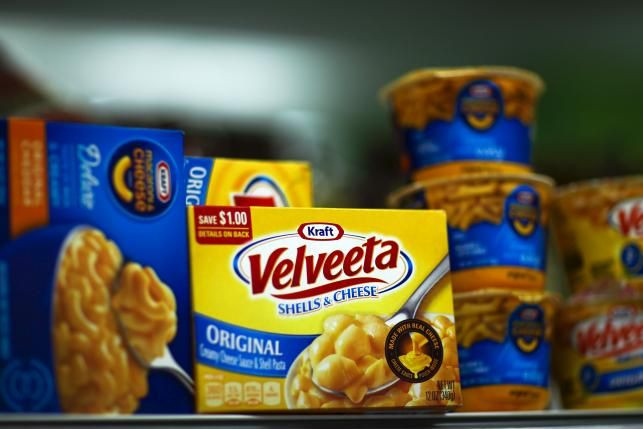 A box of Kraft Velveeta shells and cheese is displayed in a grocery store in New York March 25, 2015.