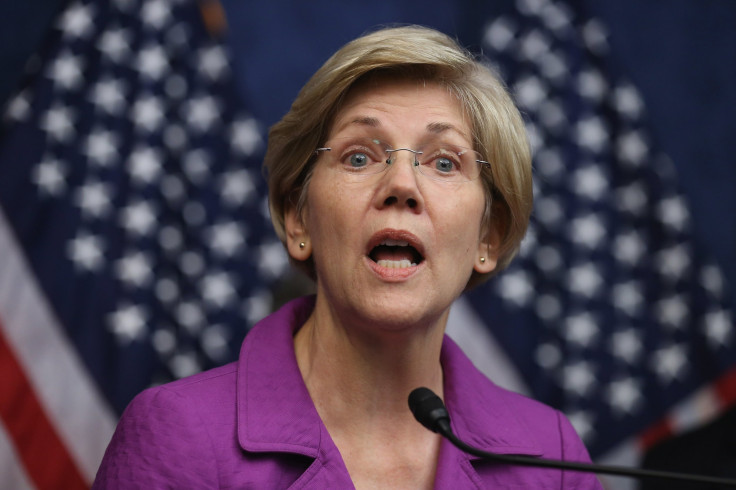 Sen. Elizabeth Warren, D-Mass., delivers remarks during a news conference on the fifth anniversary of the Dodd-Frank Wall Street Reform and Consumer Protection Act at the U.S. Capitol Visitors Center July 21, 2015, in Washington, D.C.
