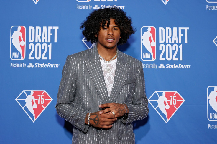 JULY 29: Jalen Green poses for photos on the red carpet during the 2021 NBA Draft at the Barclays Center on July 29, 2021 in New York City.