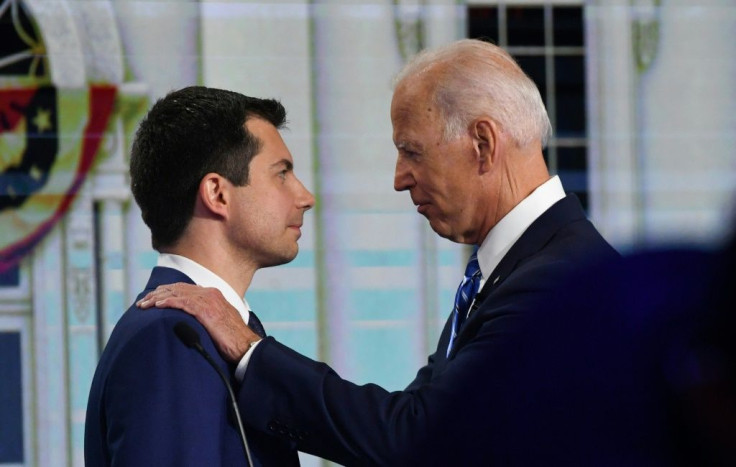 Former Indiana mayor Pete Buttigieg (L) has endorsed former US vice president Joe Biden for president, shortly after abandoning his own White House hopes