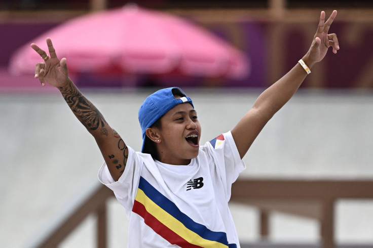 Philippines' Margielyn Arda Didal reacts after competing in the skateboarding women's street final of the Tokyo 2020 Olympic Games at Ariake Sports Park in Tokyo on July 26, 2021. 