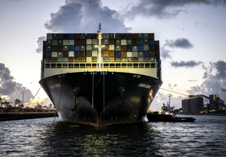 The container ship Ever Given is seen here arriving in the port of Rotterdam.