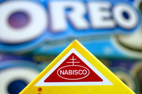The Nabisco logo is visible at an Oreo cookie display in a store July 1, 2003 in Miami, Florida. Kraft Foods Inc., the nations largest food manufacturer and the maker of Nabisco cookies and crackers, plans to examine the nutrition of its products and take