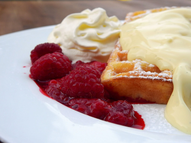 Vanilla custard on waffles
