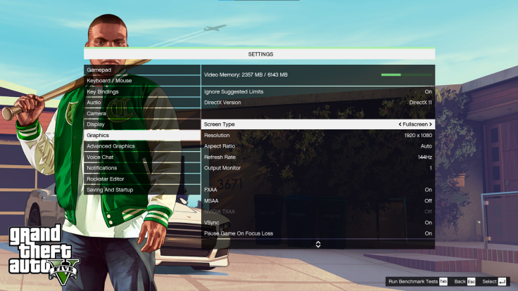 GTA V at 144 Hz FPS with graphic settings maxed out