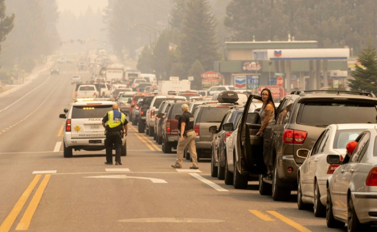 Miles-long traffic in South Lake Tahoe during a mass exodus Monday as thousands of residents evacuated the area.
