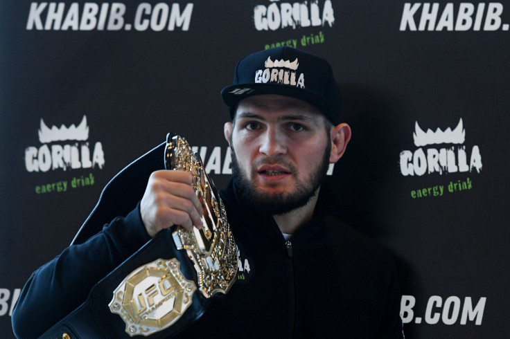 Khabib Nurmagomedov, UFC men's Lightweight champion, gives a press conference in Moscow, Nov. 26, 2018.