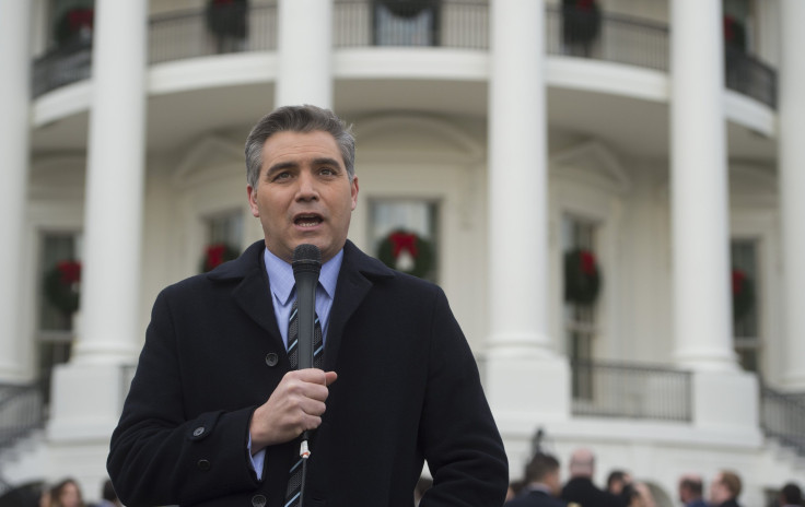 Jim Acosta, senior White House correspondent for CNN, speaks on camera after President Donald Trump held an event about the passage of tax reform legislation on the South Lawn of the White House in Washington, D.C., Dec. 20, 2017.