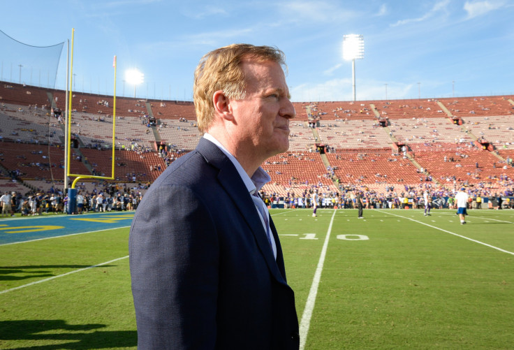NFL commissioner Roger Goodell enters the stadium ahead of the game between the Los Angeles Rams and the Minnesota Vikings at Los Angeles Memorial Coliseum on September 27, 2018 in Los Angeles, California.