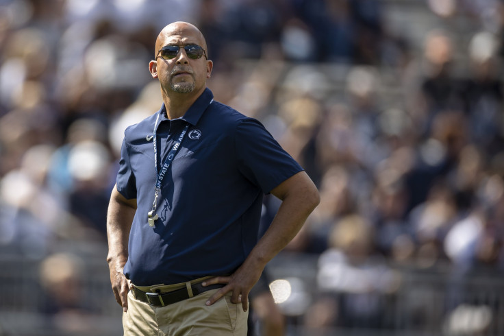 Head coach James Franklin of the Penn State Nittany Lions looks on before the game against the Ball State Cardinals at Beaver Stadium on September 11, 2021 in State College, Pennsylvania. 