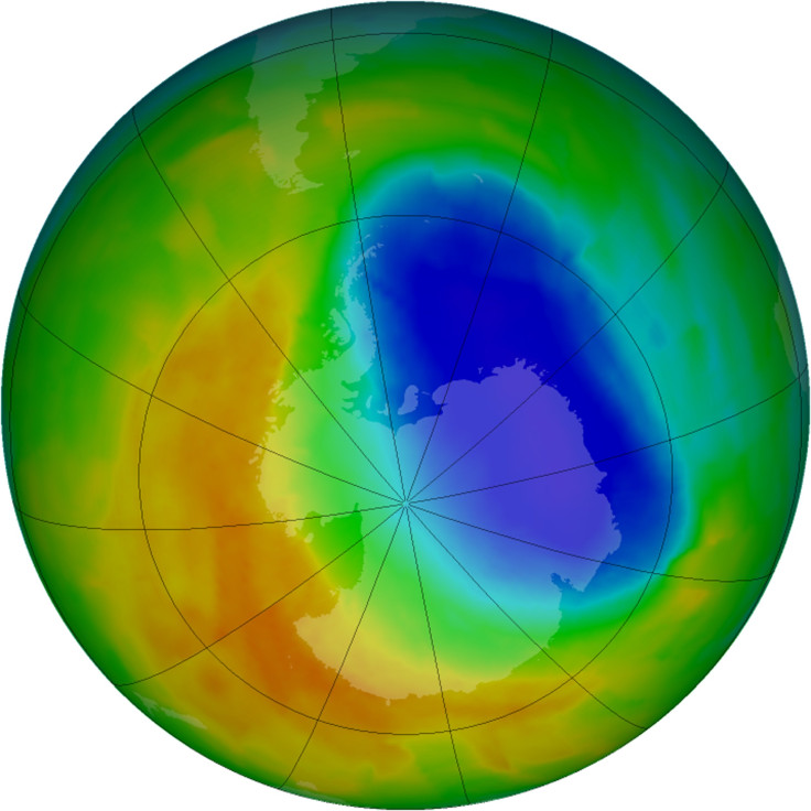 A false-color view of total ozone over the Antarctic pole is seen in this NASA handout image released October 24, 2012.