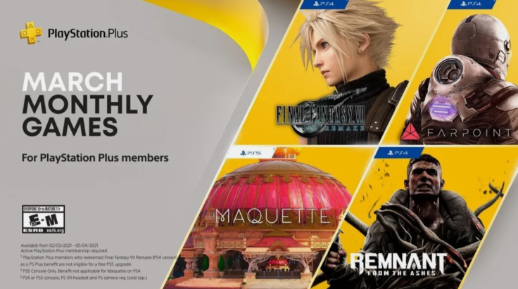 The March lineup of free games for PlayStation Plus subscribers include Remnant and Final Fantasy 7 Remake.
