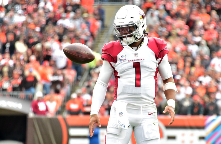 Kyler Murray #1 of the Arizona Cardinals misses the snap during the first quarter against the Cleveland Browns at FirstEnergy Stadium on October 17, 2021 in Cleveland, Ohio. 
