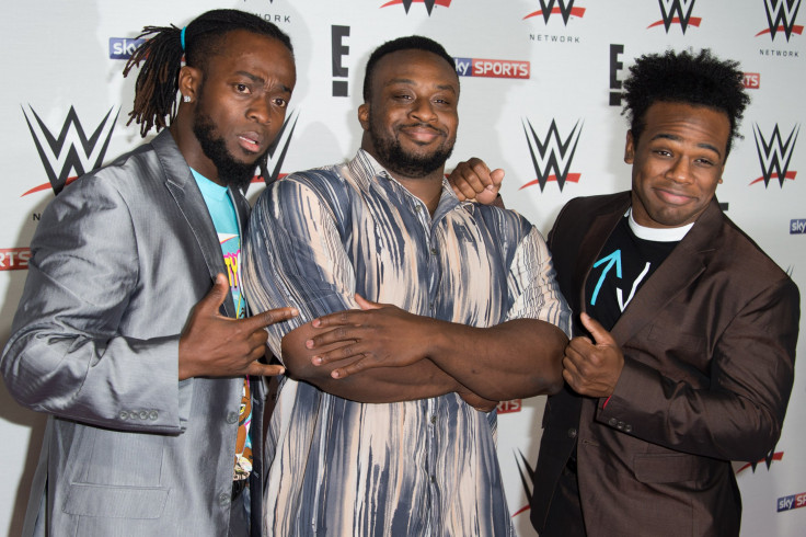 (L-R) Kofi Kingston, Big E and Xavier Woods of New Day, pictured arriving for "Monday Night Raw" at 02 Brooklyn Bowl on April 18, 2016 in London, will fight for the SmackDown Tag Team Championships at WrestleMania 34.