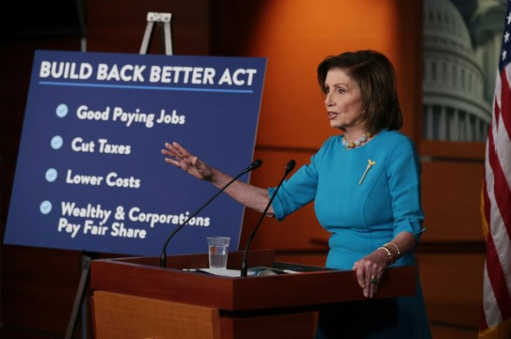 Speaker of the House Nancy Pelosi talks to reporters during her weekly news conference at the U.S. Capitol