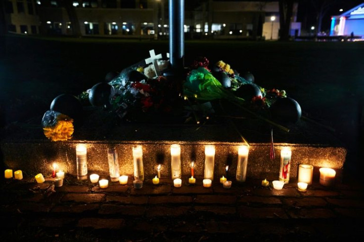 A makeshift memorial is pictured in Cutler Park in Waukesha, Wisconsin, a day after a vehicle drove through a Christmas parade killing five people