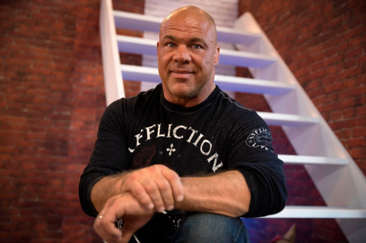 Kurt Angle's completed his WWE in-ring career with a fight against Baron Corbin at WrestleMania 35. Here, Angle poses while attending the 2017 Paris Games Week, at the Porte de Versailles exhibition centre in Paris, Nov. 4, 2017.