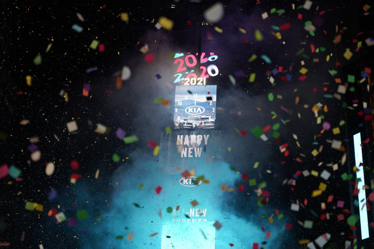 The New Year's Eve ball drop is pictured in Times Square on Jan. 1, 2021 in New York.