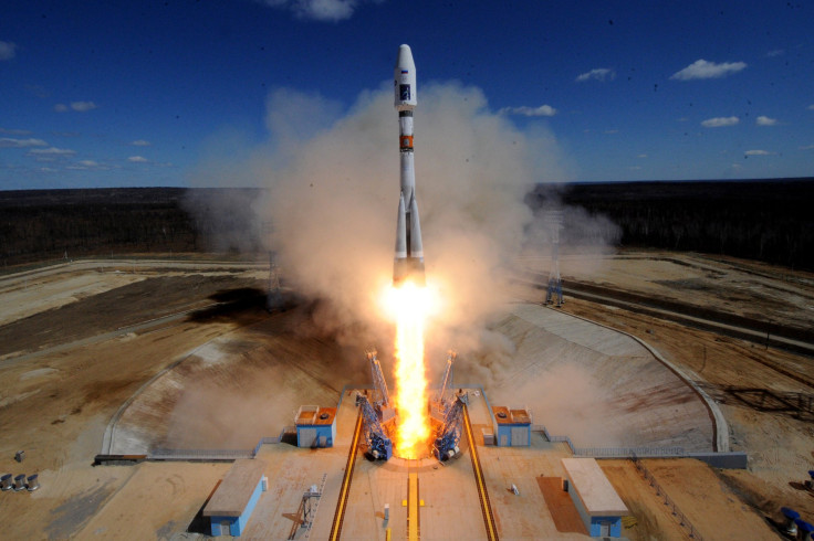 A Russian Soyuz 2.1a rocket carrying Lomonosov, Aist-2D and SamSat-218 satellites lifts off from the launch pad at the new Vostochny cosmodrome outside the city of Uglegorsk in the far eastern Amur region on April 28, 2016.
