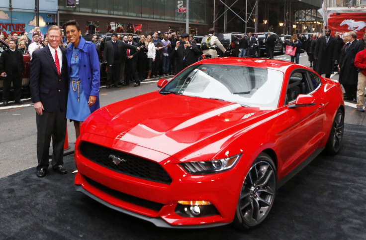 Ford Motor Co. CEO Alan Mulally (L) is pictured with anchor Robin Roberts during an unveiling its all new 2015 Ford Mustang on ABC's Good Morning America in New York. 