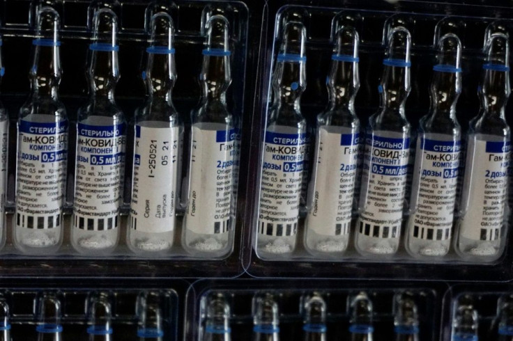 Vials of the Russian Sputnik-V vaccines  are seen at the military vaccination center Mariscal Zabala in Guatemala City, on July 27, 2021.