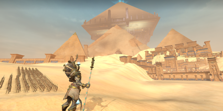 A Tomb King division by the Black Pyramid of Nagash in Total War Warhammer 2