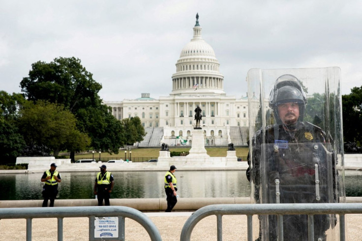 A riot police officer stands guard during a rally in support of defendants being prosecuted in the January 6 attack on the Capitol, in Washington, U.S., September 18, 2021.