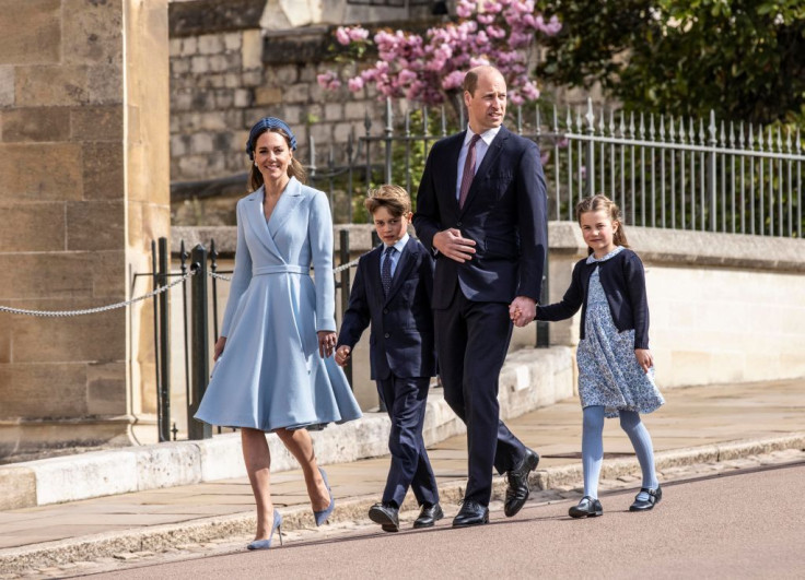 WINDSOR, ENGLAND - APRIL 17: Prince William, Duke of Cambridge, Catherine, Duchess of Cambridge attend the Easter Matins Service at St George's Chapel at Windsor Castle on April 17, 2022 in Windsor, England.