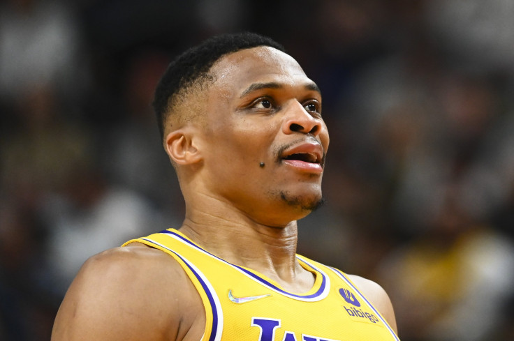 Russell Westbrook #0 of the Los Angeles Lakers in action during the first half of a game against the Utah Jazz at Vivint Smart Home Arena on March 31, 2022 in Salt Lake City, Utah.