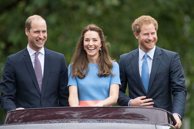 Prince William, Kate Middleton, and Prince Harry during The Patron's Lunch celebrations for The Queen's 90th birthday at The Mall on June 12, 2016, in London. 