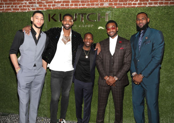 Klutch Sports founder Rich Paul (C) poses with NBA Players Ben Simmons, Tristan Thompson, John Wall and Lebron James attend attends the Klutch Sports Group "More Than A Game" Dinner Presented by Remy Martin at Beauty & Essex on February 17, 2018 in Los An