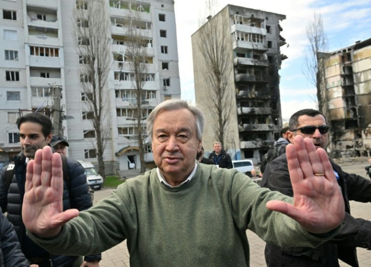 UN Secretary-General Antonio Guterres visited Borodianka on April 28, 2022, site of alleged war crimes committed by Russian troops