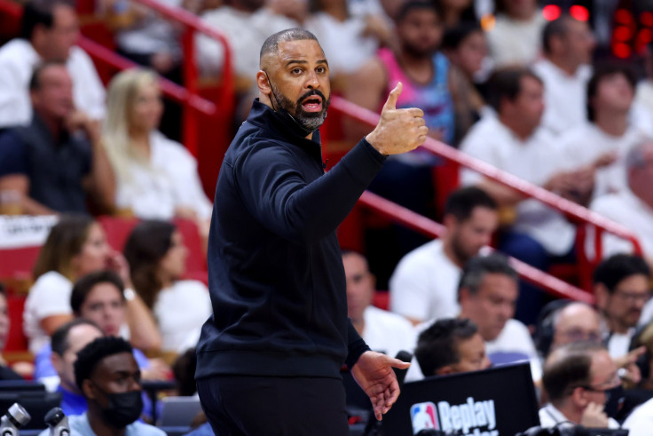 Head Coach Ime Udoka of the Boston Celtics reacts against the Miami Heat during the second quarter in Game One of the 2022 NBA Playoffs Eastern Conference Finals at FTX Arena on May 17, 2022 in Miami, Florida.