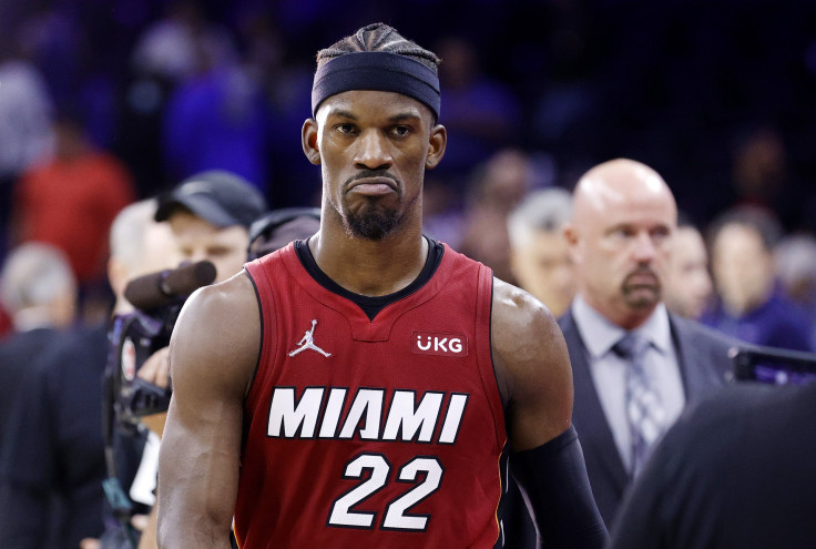 Jimmy Butler #22 of the Miami Heat reacts after defeating the Philadelphia 76ers 99-90 in Game Six of the 2022 NBA Playoffs Eastern Conference Semifinals at Wells Fargo Center on May 12, 2022 in Philadelphia, Pennsylvania.